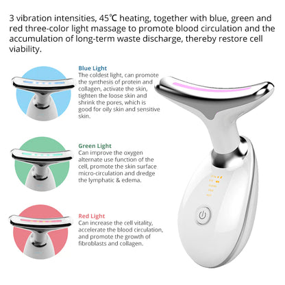 EMS Thermal Neck Lifting and Tighten Massager Electric Microcurrent Wrinkle Remover LED Photon Face Beauty Device for Woman